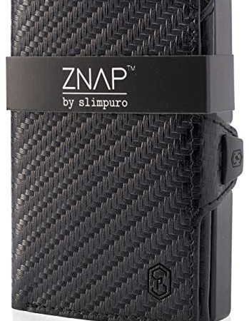 ZNAP® Slim Wallet Kreditkartenetui | Geldbörse Herren | Kartenhalter Geldbeutel Herren | Kartenetui Herren Geldbeutel | Herren Portemonnaie mit RFID Schutz | 12 Karten | Carbon