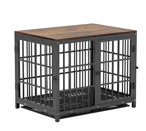 BingoPaw Holz Indoor Hundekäfig Schrank: Hundebox im Möbelstil mit DREI Türen und abnehmbarem Tablett - Hundehaus für kleine Hunde Welpen M 78x56x65 cm Schwarz