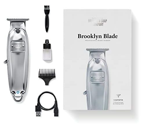 Brooklyn Blade® · Brooklyn Soap Company · Profi Barttrimmer für Zuhause · Trimmer aus Edelstahl mit 5 Aufsätzen für alle Bartlängen