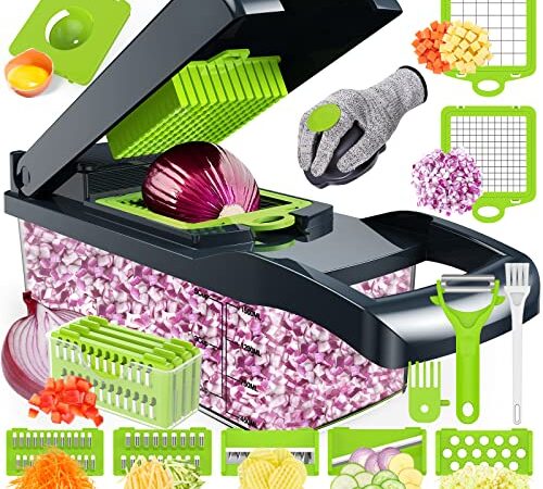 HURRY UP Gemüseschneider, 16 In 1 Gemüse Schneider, Würfelschneider mit 7 Austauschbare Klingen Vegetable Chopper Dicer für Hobeln Von Obst Gemüse, Karotte, Kartoffel, Knoblauch (Grau)