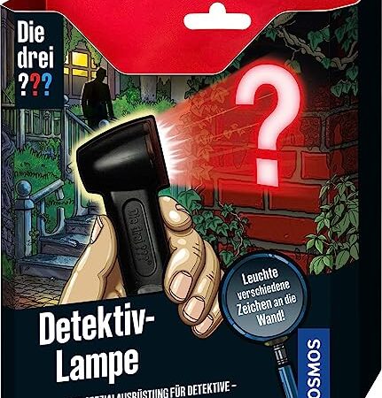 KOSMOS 632281 Die drei ??? Detektiv-Lampe, Detektiv-Spielzeug-Set für Kinder, Rotlicht-Aufsatz, mit Geheimfach