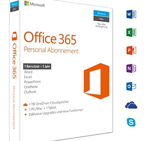 Microsoft Office 365 Personal multilingual | 1 Nutzer | Mehrere PCs / Macs, Tablets und mobile Geräte | 1 Jahresabonnement | Box