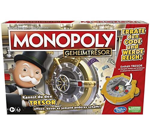 Monopoly Geheimtresor Brettspiel für Kinder ab 8 Jahren, Familienspiel für 2–6 Spieler, enthält Tresor