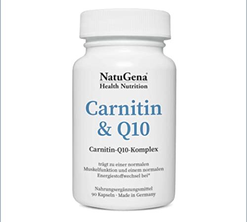 NatuGena Carnitin & Q10, fördert die Muskelfunktion und Energeistoffwechsel, 90 Kapseln für 30 Tage