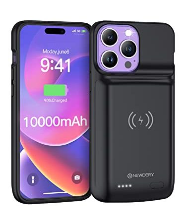NEWDERY Akkuhülle für iPhone 14 Pro Max/14 Plus 10000mAh Batteriefach Qi Wireless Charging Case, Sync-Data unterstützt, erweitertes Ladegerät Akku-Pack für iPhone 14/13/12 Pro Max, iPhone 14 Plus 6.7"